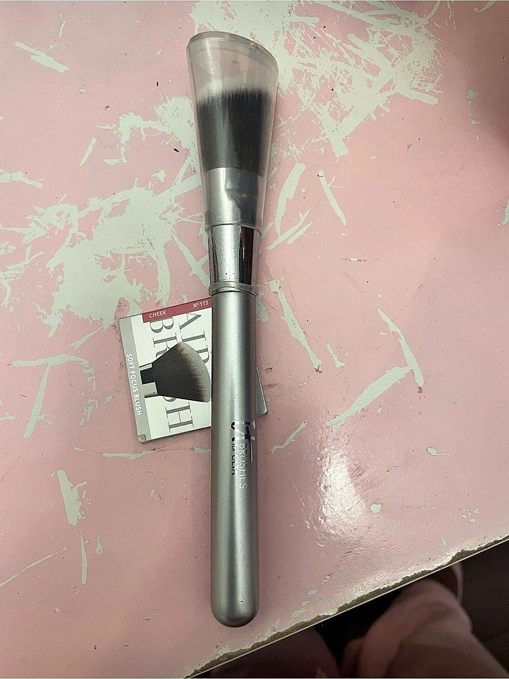 IT Cosmetics Airbrush Soft Focus Blush Brush #113 Makeup Brush in Silver & Black